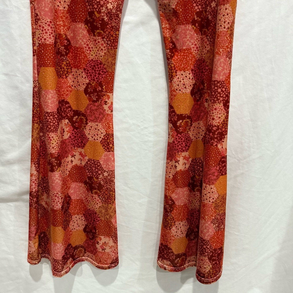 Flare Street Velvet Flare Pant XL Geometric Floral Retro 70 Boho Festival Hippie - Picture 11 of 16